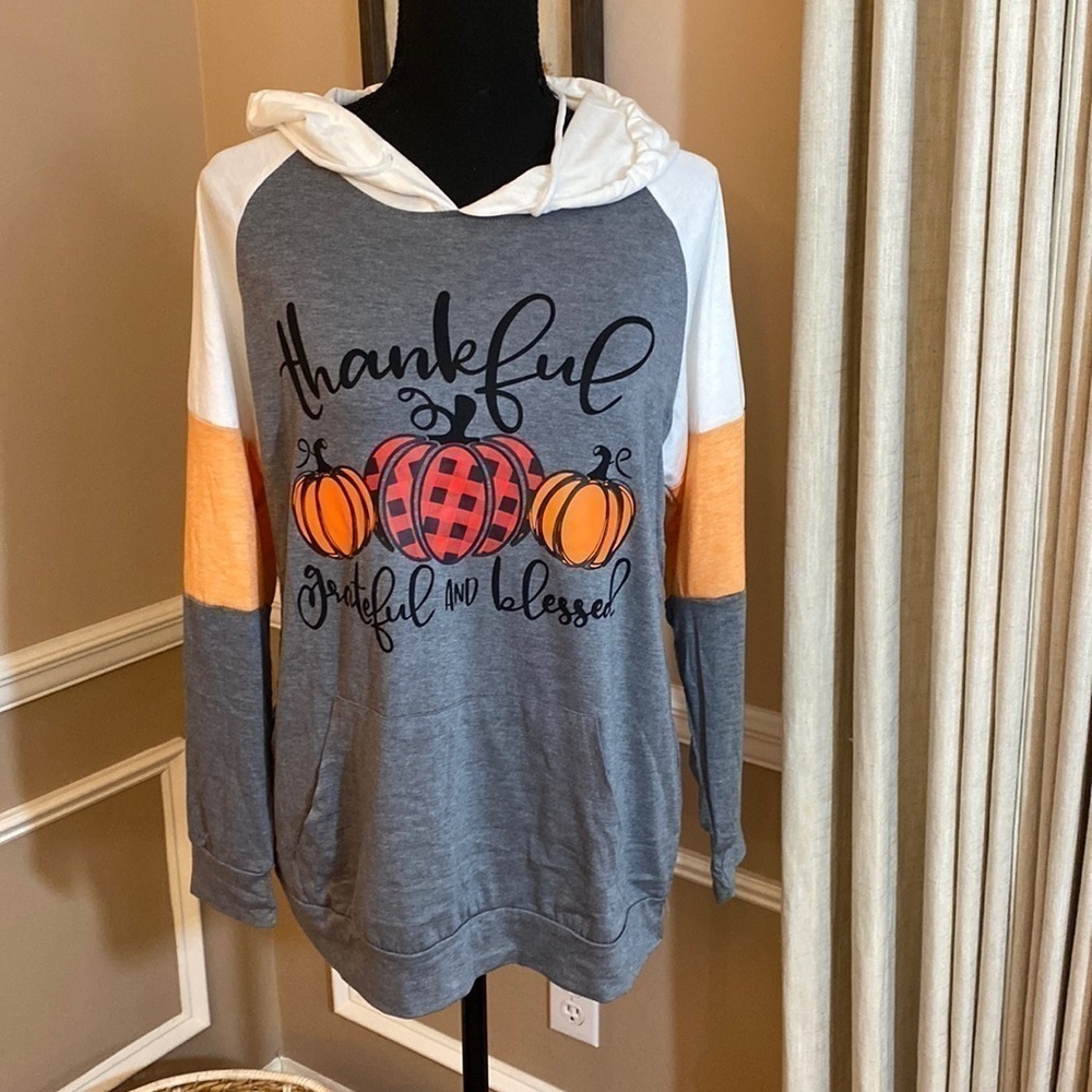 Thankful Grateful and Blessed Hooded Sweatshirt Medium NWOT